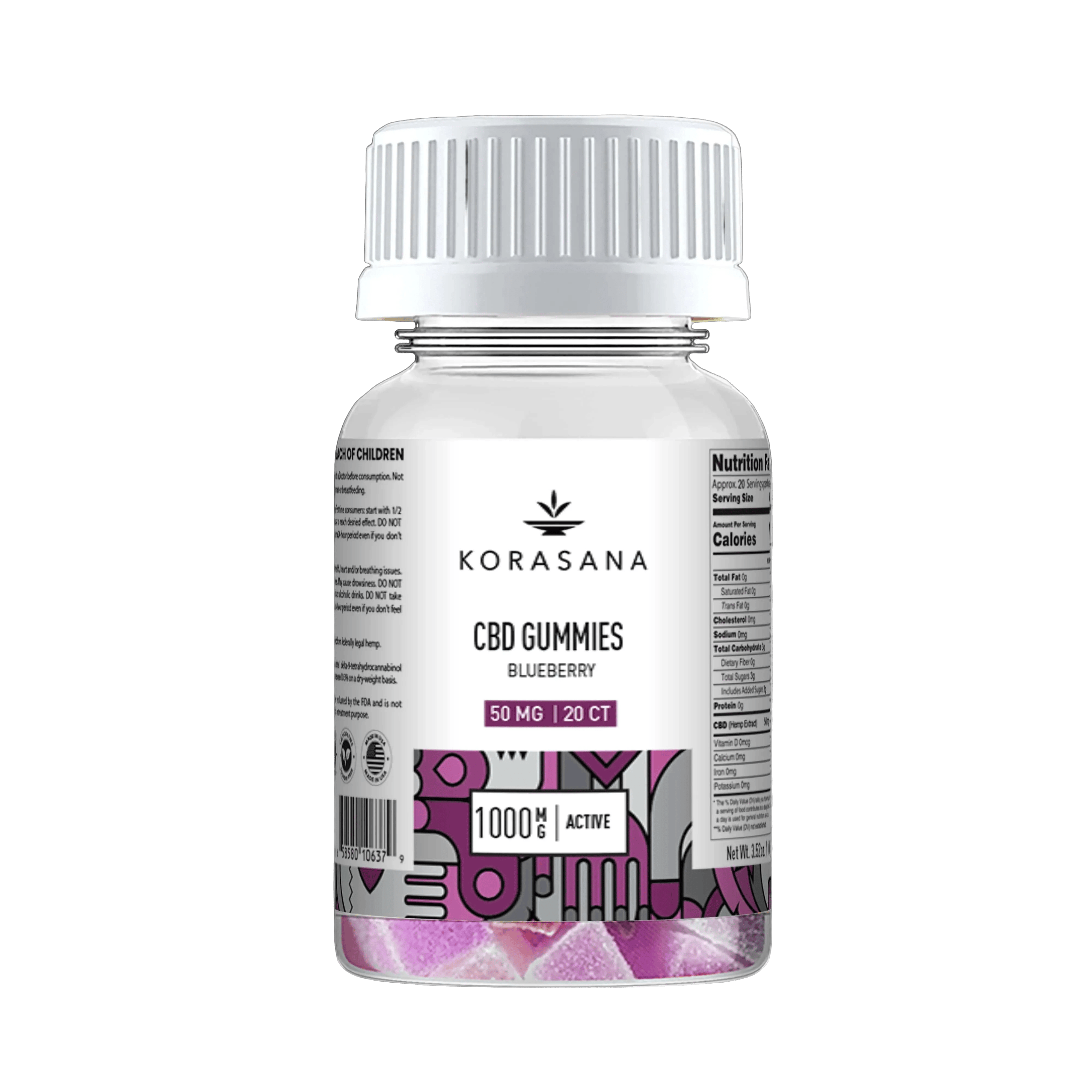 Full Spectrum CBD Gummies 50mg | 1000mg Jar | Korasana | Korasana