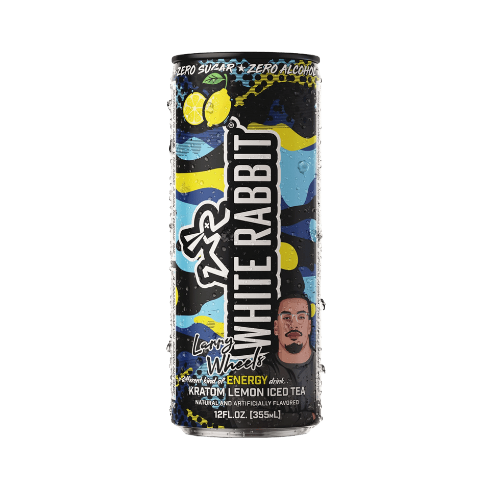 White Rabbit energy drink can with colorful design