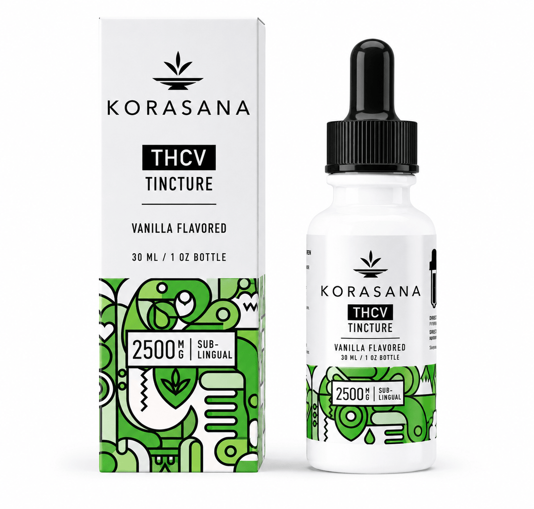 Korasana THCV Tincture 2500mg vanilla flavored 30ml bottle and box