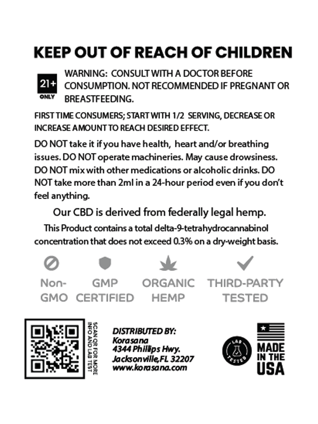 CBD + Delta 8 precaution label